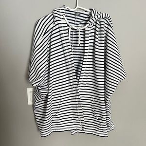 Aerie Swimsuit Coverup Poncho Hooded White with Blue Stripe Extra Small …